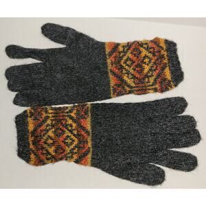Peruvian Alpaca Wool Knit Gloves Fair Isle Pattern Made in Peru Size M / L